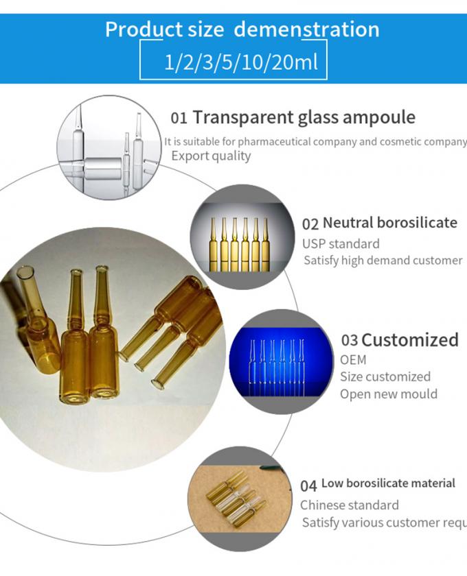 Pharmaceutical Ampoule Glass Bottle Low Borosilicate Glass Ampoule Medicinal Amber Glass Vial 2ml Ampoule for Injection Vials