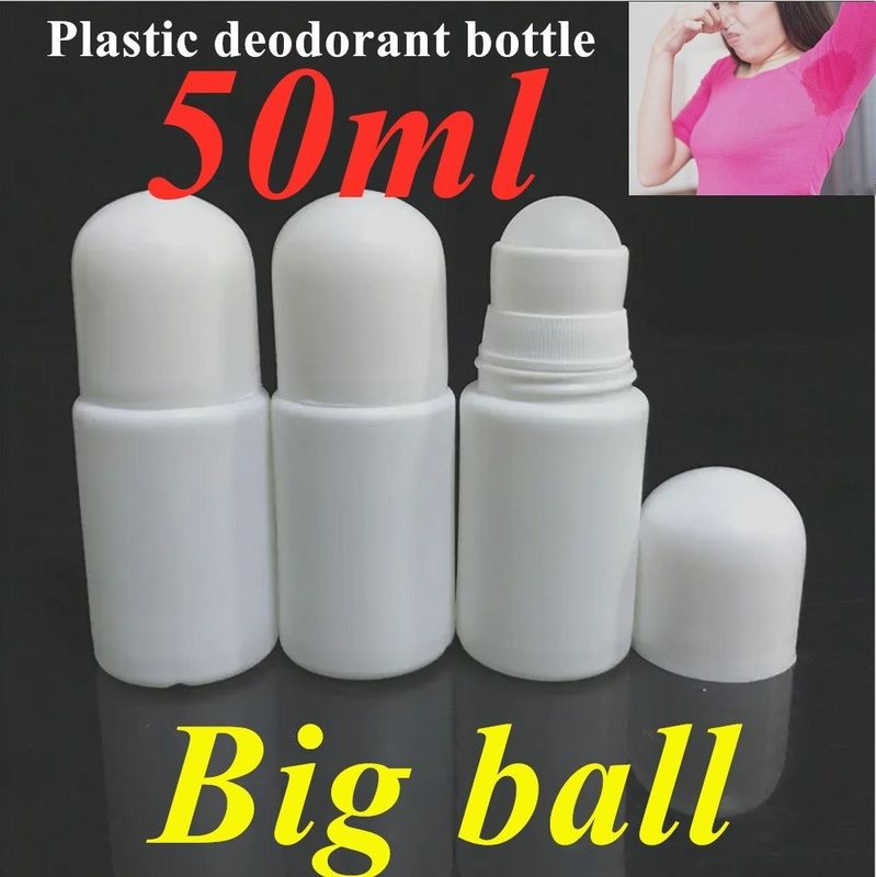 HDPE 30ml 50ml 60ml 100ml Plastic Roll on White Cylindrical Round Roller Bottle Deodorant Container met roll on ball