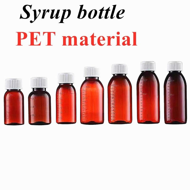 100ml 120ml 150ml 200L Persoonlijke lege Plastic Amber Syrup Fles Oral Liquid Medicine Huisdier Container Hoest siroop Fles