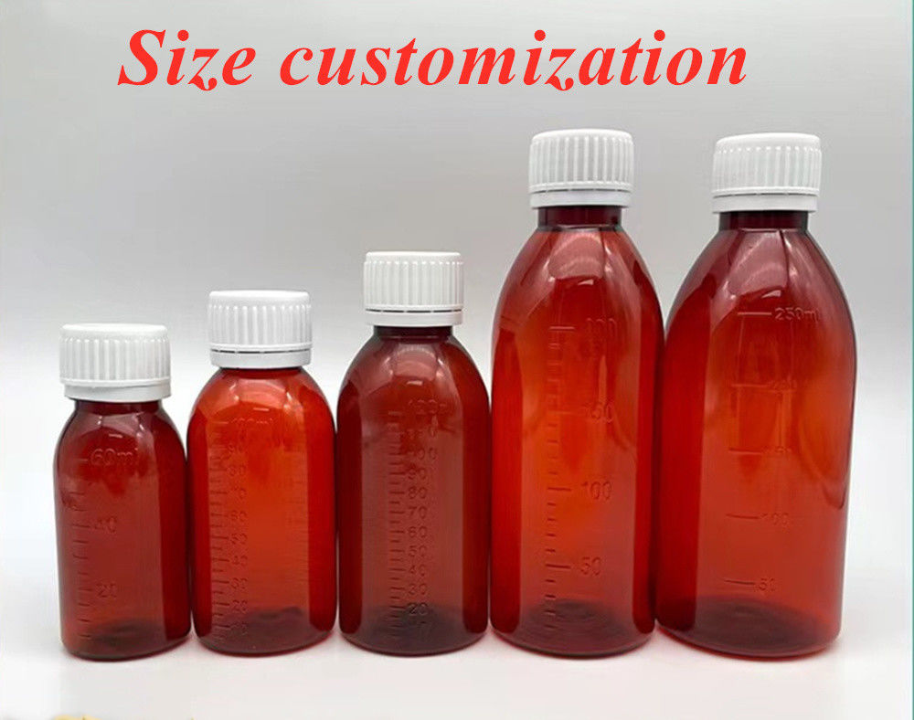 Farmaceutisch 100 ml 120 ml 150 ml Leeg Amber Plastic PET amber siroop plastic Fles voor siroop met Ropp Cap