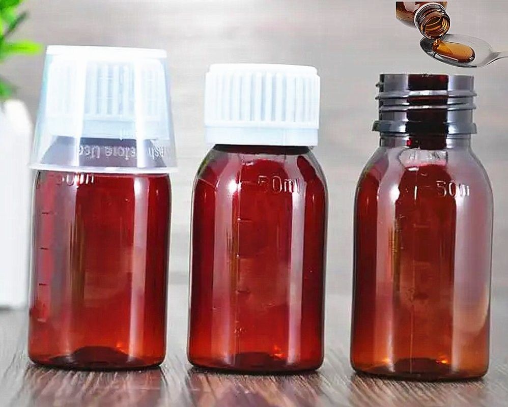 3oz 4oz Amber Syrup Glasfles met 28mm nek Plastic Pharmaceutical Hoest Syrup Fles voor orale vloeistof