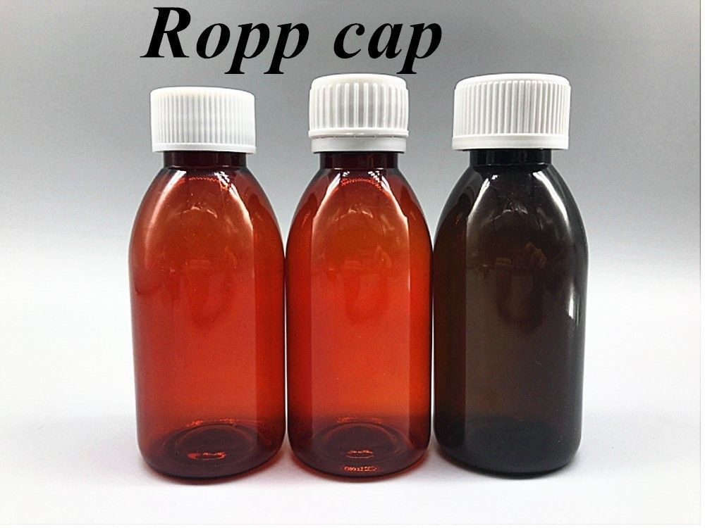 3 oz 4 oz 5 oz Amber Pet Hoest siroop Vloeibare fles Ronde medicijn orale vloeistof siroop fles met CRC Schroef Cap