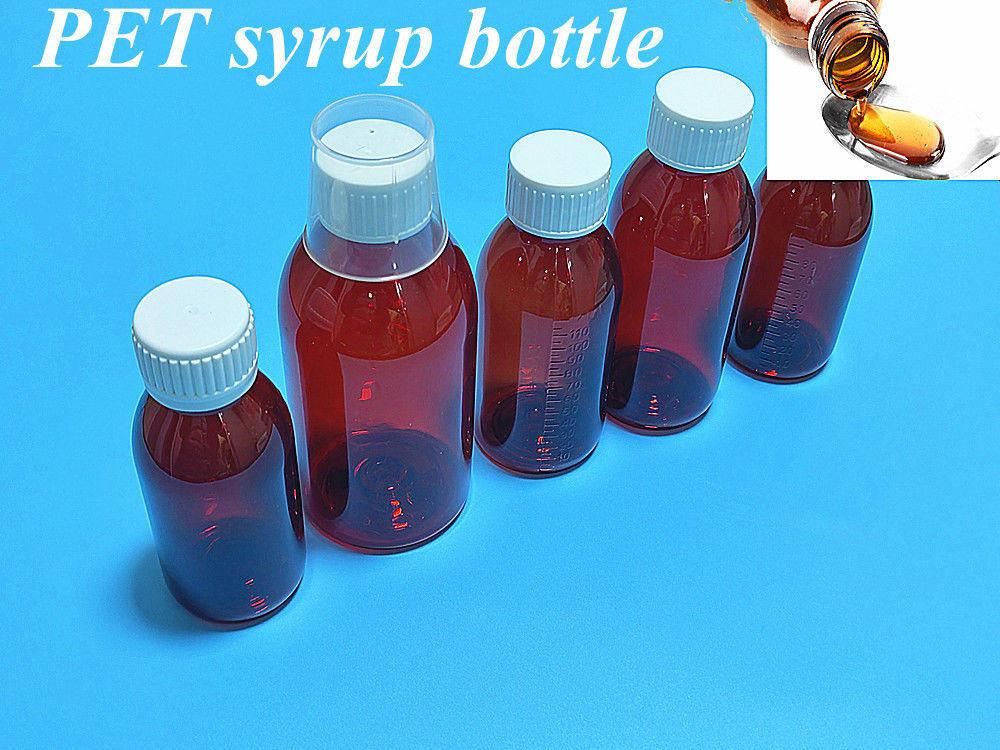 100 ml 120 ml Vloeibare Amber Plastic Syrup Fles met schroefdeksel Leeg Ronde PET Amber Syrup Plastic Flas