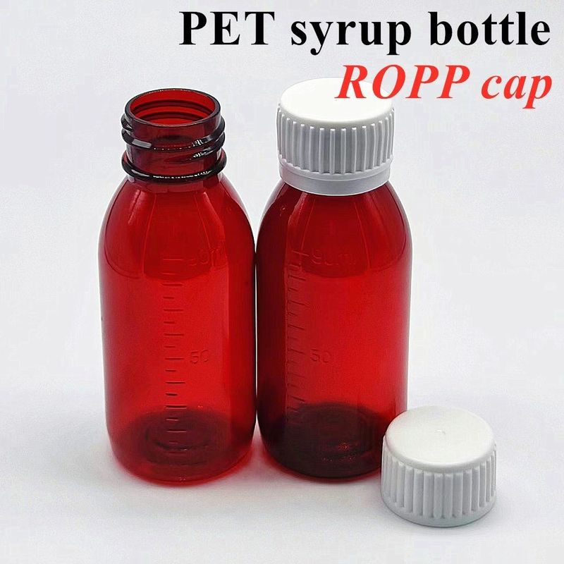100 ml 120 ml Vloeibare Amber Plastic Syrup Fles met schroefdeksel Leeg Ronde PET Amber Syrup Plastic Flas