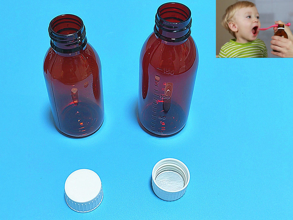 100 ml 120 ml 150 ml DIN28 Plastic PET Bruin orale vloeistofff fles Amber geneesmiddel Hoest siroop fles voor Ropp Cap