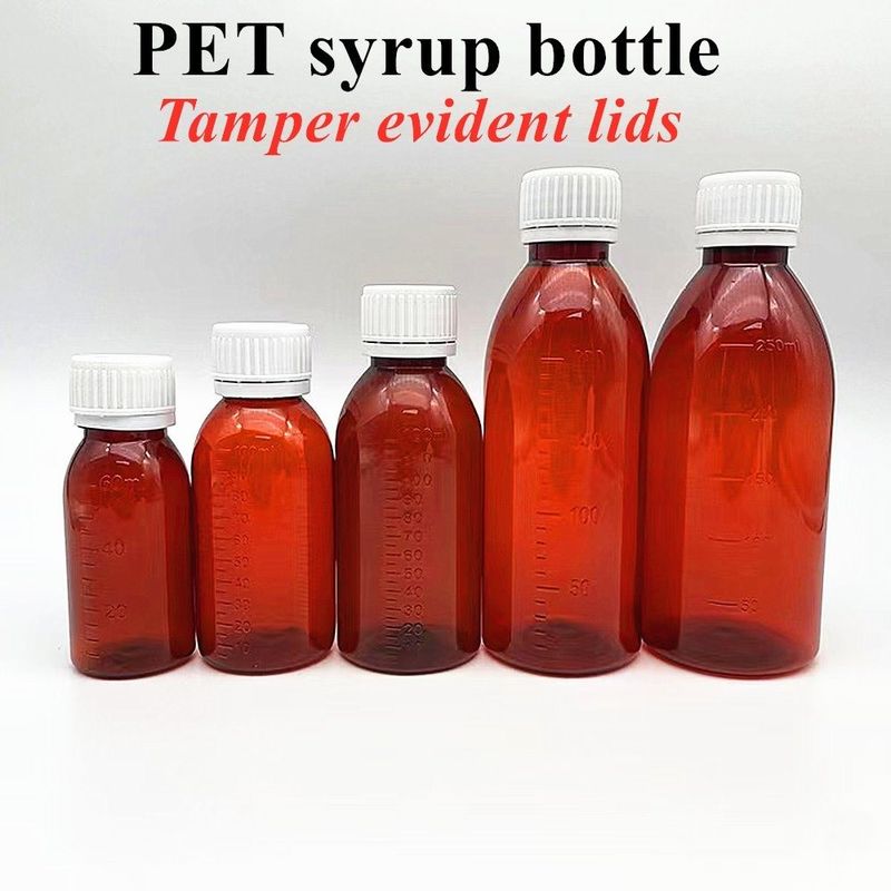 100 ml 120 ml 150 ml DIN28 Plastic PET Bruin orale vloeistofff fles Amber geneesmiddel Hoest siroop fles voor Ropp Cap
