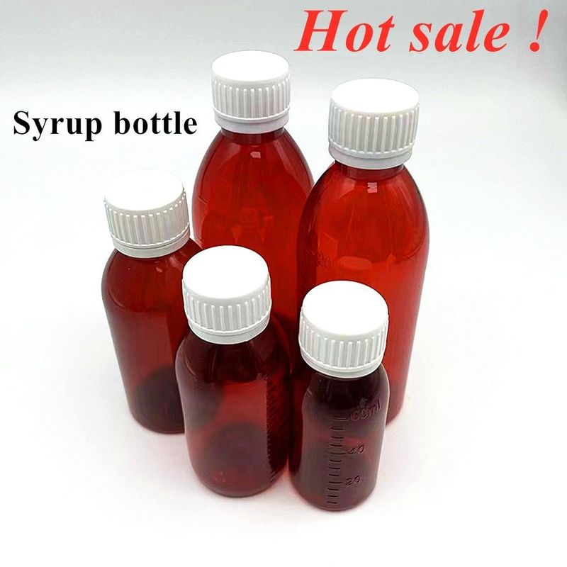 100 ml 120 ml 150 ml DIN28 Plastic PET Bruin orale vloeistofff fles Amber geneesmiddel Hoest siroop fles voor Ropp Cap