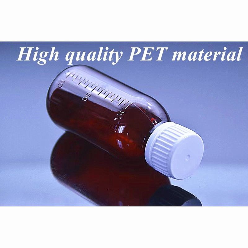 100 ml 250 ml Liquid Medicine Amber PET Hoest siroop Fles met maatbeker Plastic Hoest siroop Fles