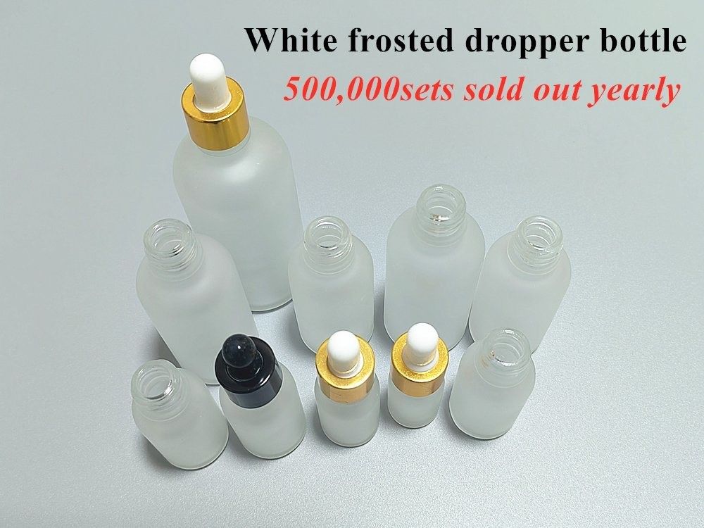 10 ml 20 ml 30 ml Leeg Rond Wit Frosted Glas Essentiële Olie Fles voor huidverzorging Haar Serum Cosmetische Gebruik met drupper
