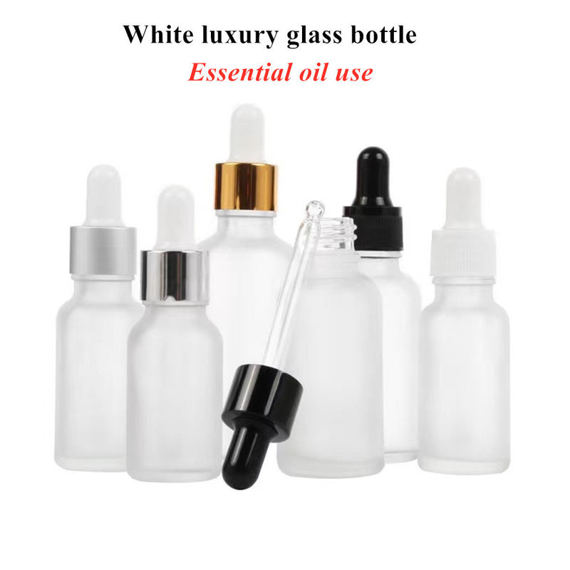 1oz 2oz 5ml 10ml 15ml 20ml 30ml 50ml Leeg Etherische Olie Huidverzorgingsserum Gezicht Handgebruik Wit Frosted Glass Dropper Flasj
