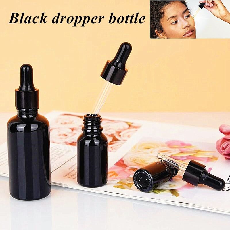 Glanzende zwarte glasdruppelflessen 30ml 10ml 15ml 20ml 50ml lege glasdruppelfles voor essentiële olie
