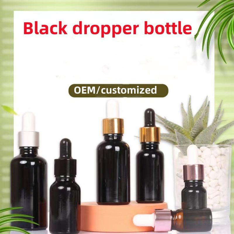 Groothandel Goedkoop 5ml 10ml 15ml 20ml 30ml 50ml lege, zwarte glazen essentiële olieflessen met dropper