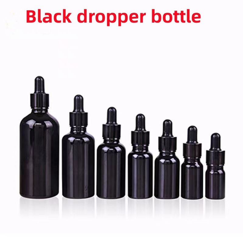 Groothandel Goedkoop 5ml 10ml 15ml 20ml 30ml 50ml lege, zwarte glazen essentiële olieflessen met dropper