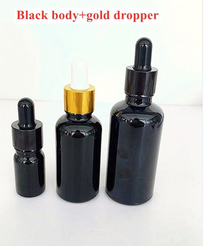 Groothandel Goedkoop 5ml 10ml 15ml 20ml 30ml 50ml lege, zwarte glazen essentiële olieflessen met dropper