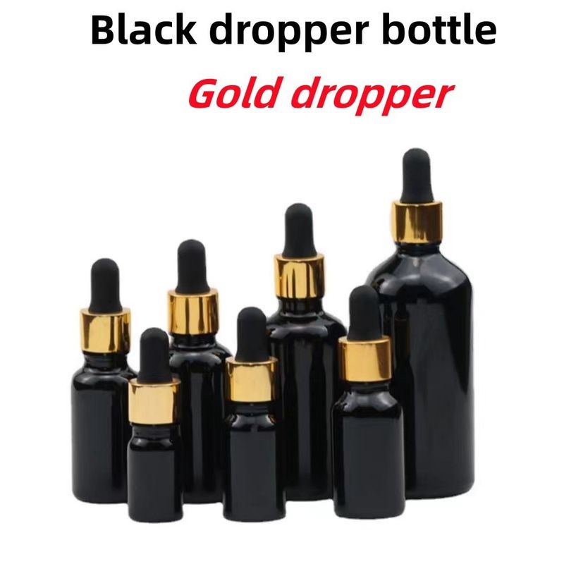 Groothandel Goedkoop 5ml 10ml 15ml 20ml 30ml 50ml lege, zwarte glazen essentiële olieflessen met dropper