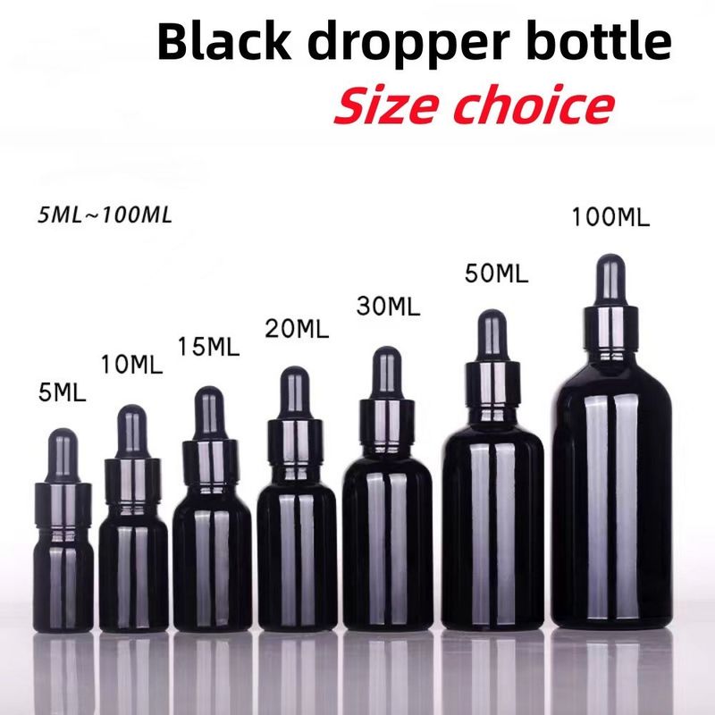 10 ml 20 ml 30 ml 50 ml Zwarte glazen dropper fles fles essentiële olie glazen fles glazen fles met kind bescherm dropper