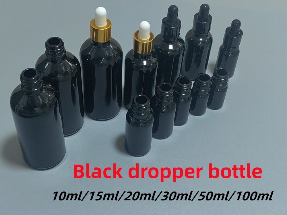 10 ml 15 ml 20 ml 30 ml 50 ml 100 ml Glanzende zwarte essentiële olie Cosmetische glasdruppelfles