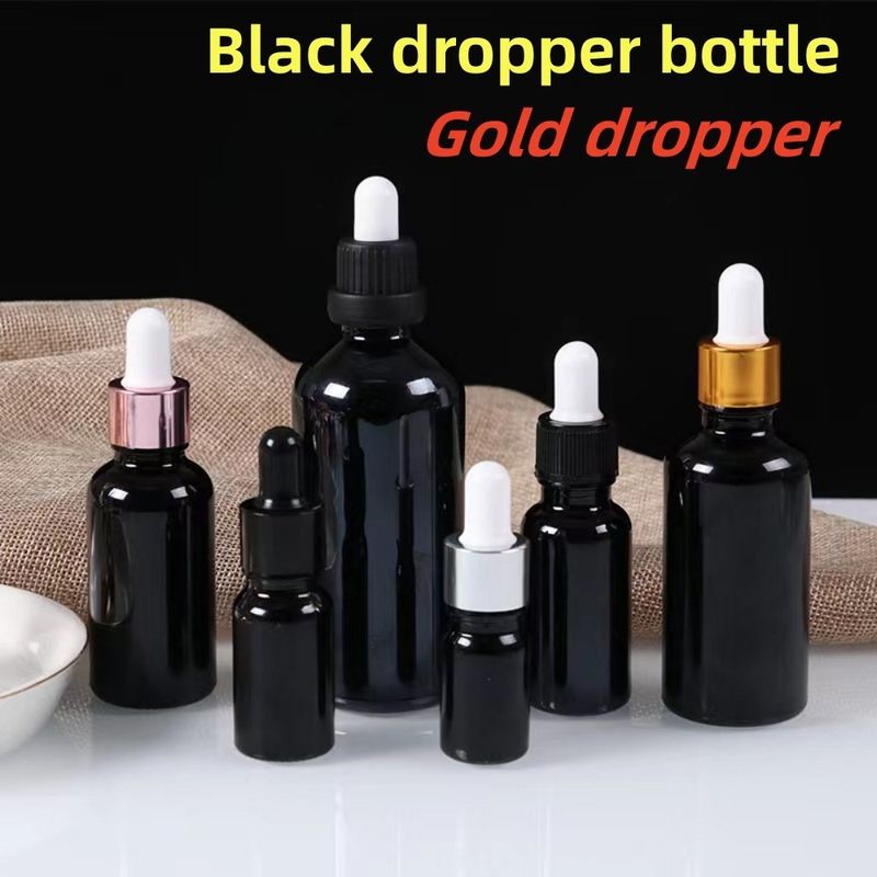 5 ml 10 ml 15 ml 20 ml Etherische Olie Serum Platte Schouder Ronde Glanzende fles Etherische Olie Zwarte Glas Dropper Fles