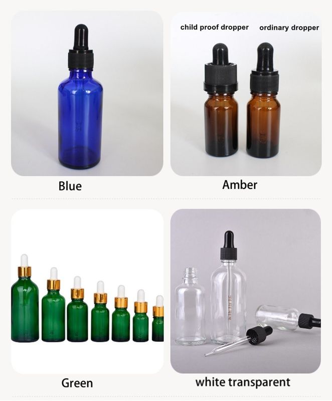 Verpakking van essentiële oliën 1OZ 2OZ 20ml 30ml 50ml Amber essentiële olieserum Glasdruppelfles met kinderdichte dop