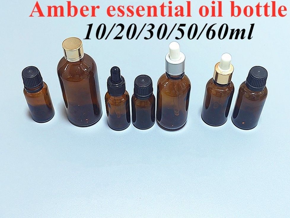 Warm verkoop Leeg Luxe Amber Bruin 10ml 15ml 20ml 30ml 50ml 60ml Glas Essentiële Olie Fles voor Serumpakket