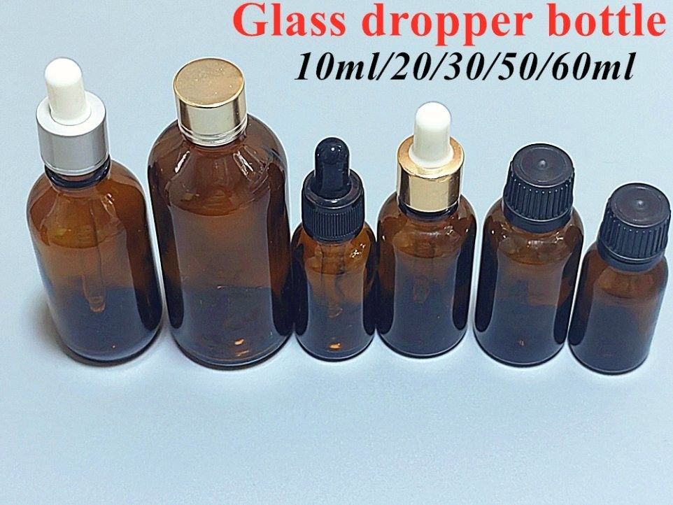 30 ml 50 ml 60 ml 100 ml Haar oliën Serum Baard olie Amber Bruin lege ronde essentiële olie Glas dropper fles