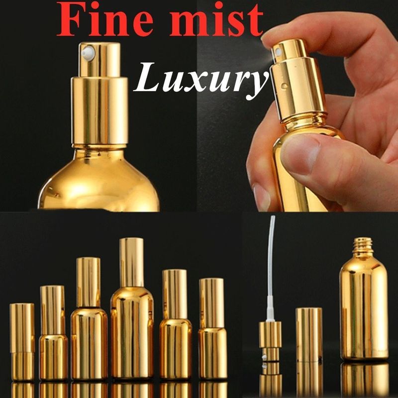 Luxe Glanzend 30 ml 50 ml 60 ml Goud UV Elektroplaat Serum gouden glas Essentiële olie Glas Dropper Fles met Spray Head