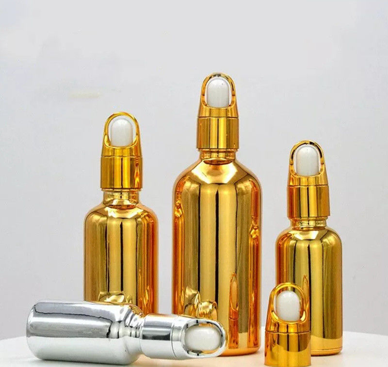 Hoogwaardige Luxe Cosmetische Verpakking 10ml 20ml 30ml 50ml Elektroplatering Goud Essentiële Oliën Serum Glas Dropper fles