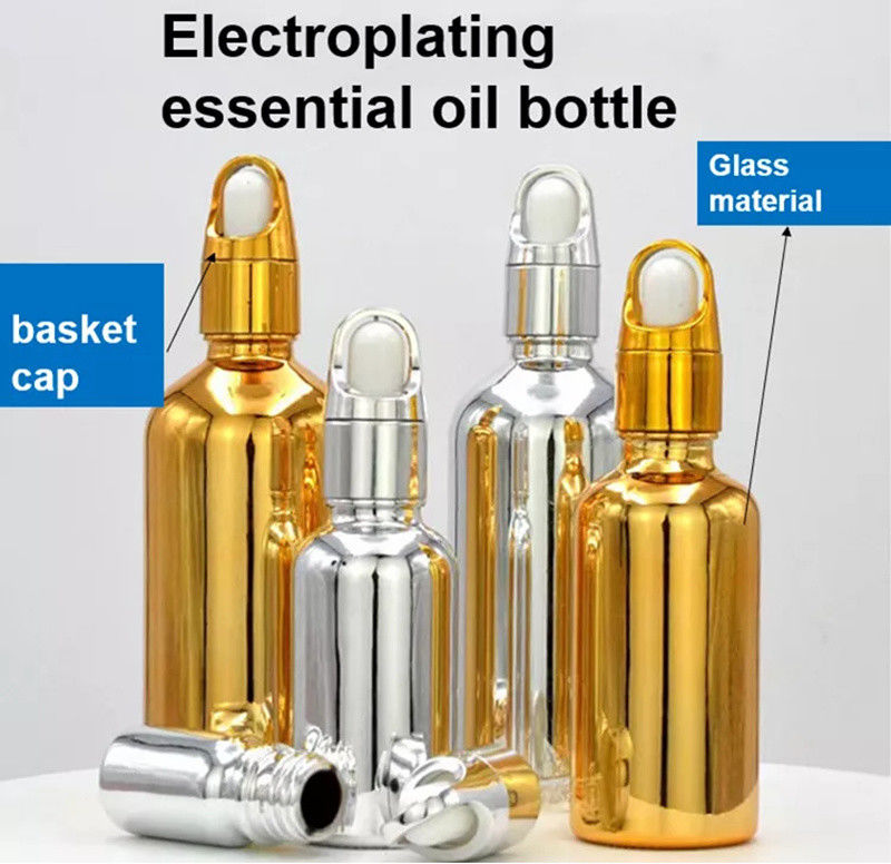 Hoogwaardige Luxe Cosmetische Verpakking 10ml 20ml 30ml 50ml Elektroplatering Goud Essentiële Oliën Serum Glas Dropper fles
