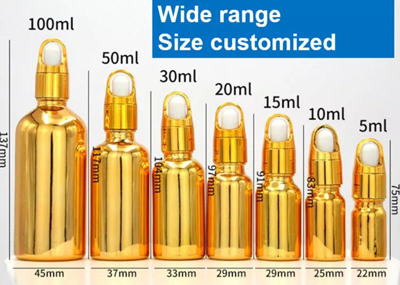 Hoogwaardige Luxe Cosmetische Verpakking 10ml 20ml 30ml 50ml Elektroplatering Goud Essentiële Oliën Serum Glas Dropper fles
