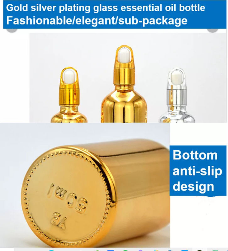 Hoogwaardige Luxe Cosmetische Verpakking 10ml 20ml 30ml 50ml Elektroplatering Goud Essentiële Oliën Serum Glas Dropper fles