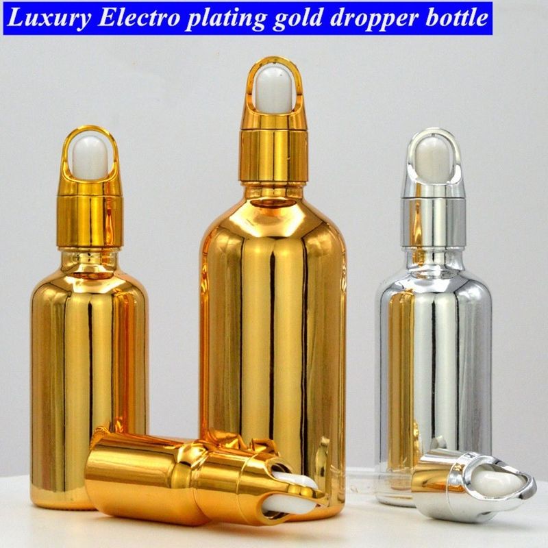 10 ml 20 ml 30 ml 50 ml Elektroplaten Goudkleur Luxe Cosmetische Verpakking Glasdruppelflessen voor het gebruik van essentiële oliën