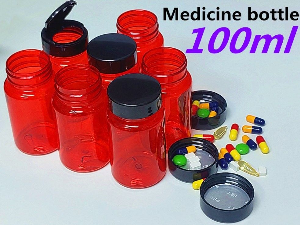 PET Plastic Rood 100ml 150ml Vaste geneesmiddelenfles Capsule Pillenfles Verpakkingscontainer Gezondheidszorg Supplement Fles