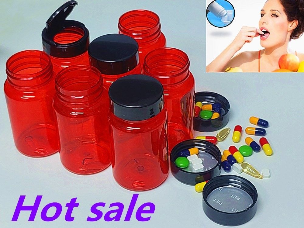 PET Plastic Rood 100ml 150ml Vaste geneesmiddelenfles Capsule Pillenfles Verpakkingscontainer Gezondheidszorg Supplement Fles