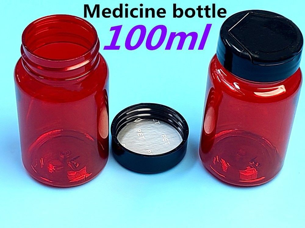 PET Plastic Rood 100ml 150ml Vaste geneesmiddelenfles Capsule Pillenfles Verpakkingscontainer Gezondheidszorg Supplement Fles