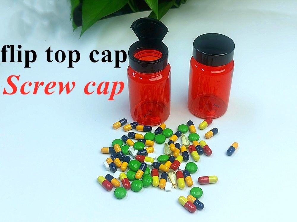 Gezondheidszorg Geneesmiddelen Pillenfles 100 ml PET Rood Plastic Capsule Verpakking Vitamine Pillen Fles met schroefdop