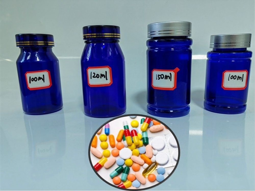100cc 120cc Plastic fles voor pillen Capsules Transparante Blauwe PET Hervulbaar Plastic vaste poeder Pillen Medische fles