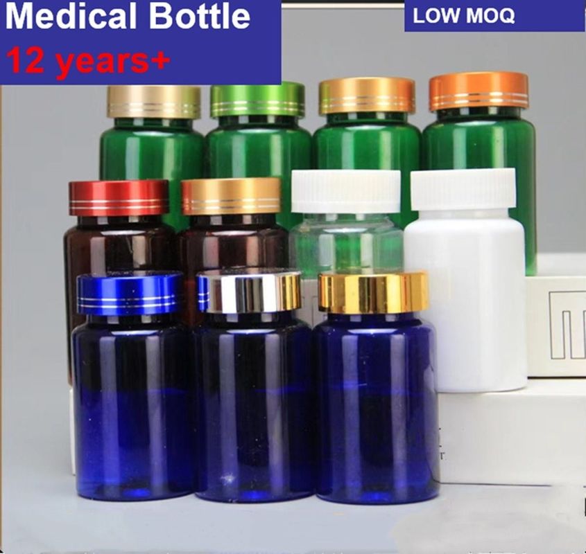 Plastic blauwe PET 100 ml capsule pil fles met zilveren schroef dop Medische vitamine supplement fles Container