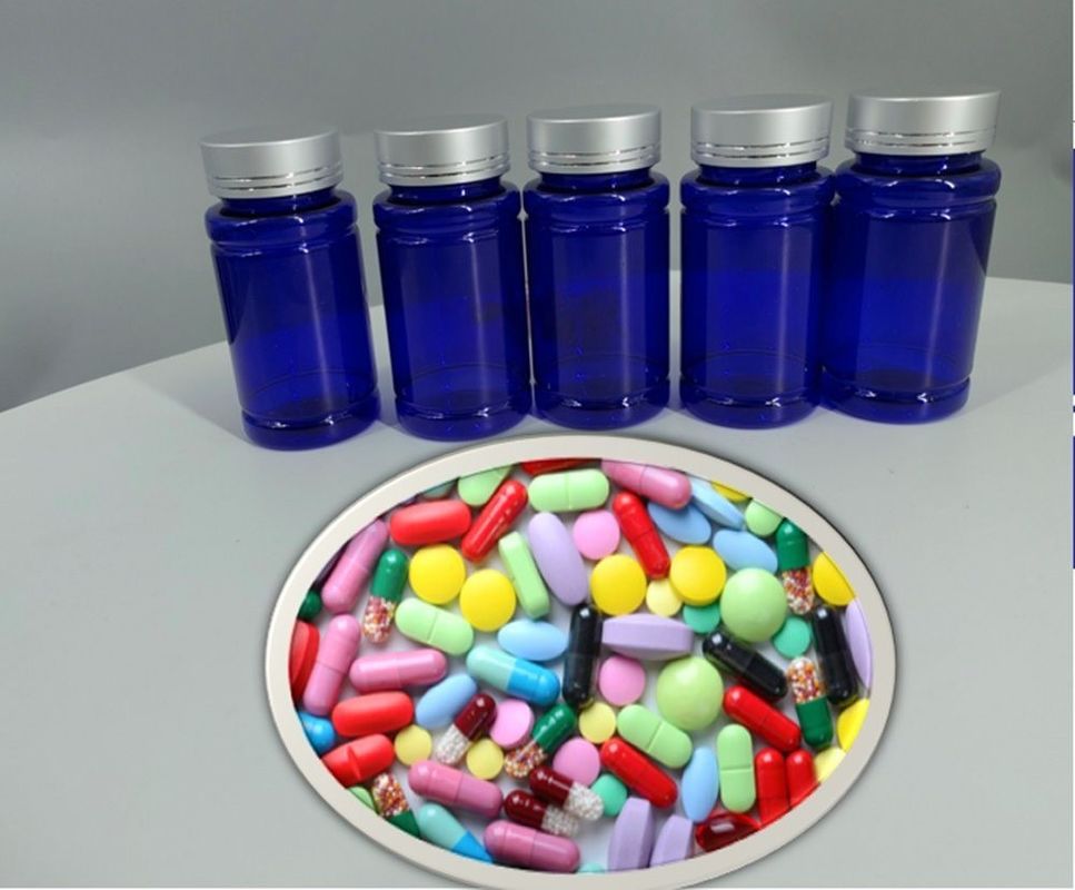 100cc 120cc 150cc Plastic fles voor pillen Capsules Transparante blauwe huisdier hervulbare Plastic vaste dosering medicijnfles